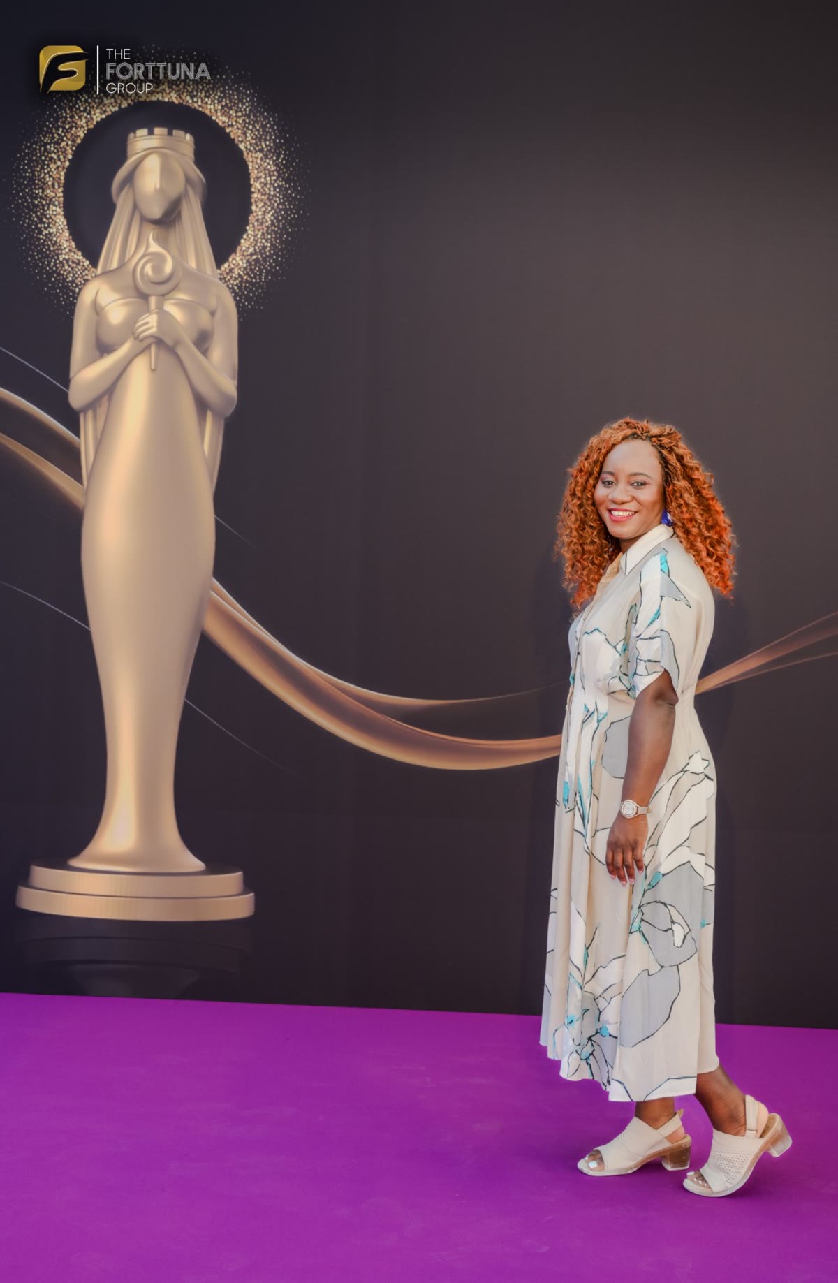 Esther Tsedey on the Forttuna purple carpet